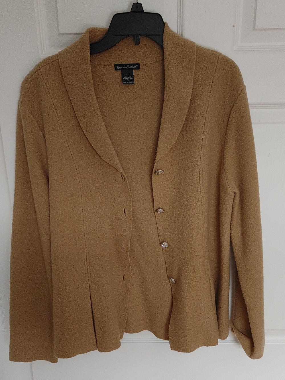 Alexandra Bartlett Camel Knit Shawl-Collar Cardigan